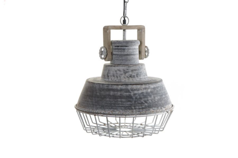 Lámpara de techo de metal y madera gris decapada estilo industrial