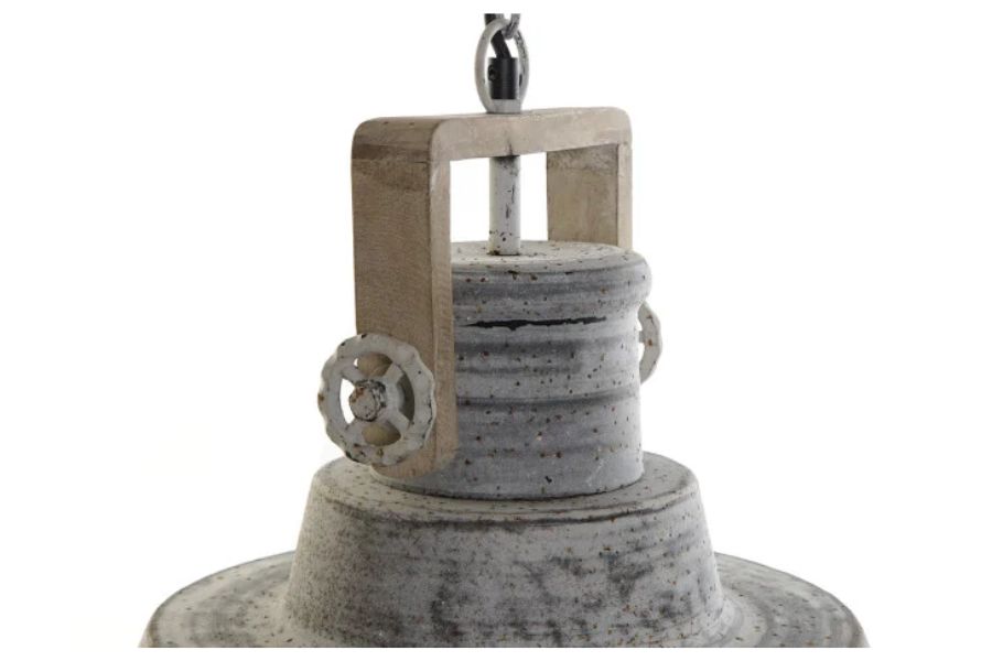 Lámpara de techo de metal y madera gris decapada estilo industrial - Imagen 3
