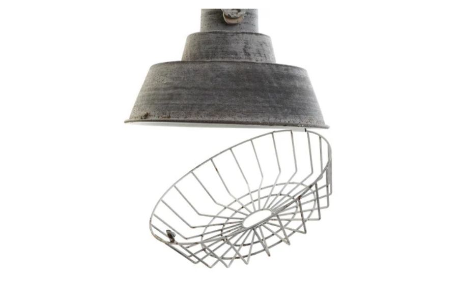 Lámpara de techo de metal y madera gris decapada estilo industrial - Imagen 4