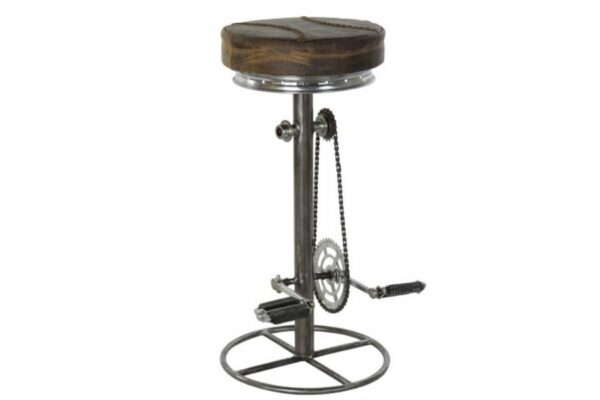 Taburete de Metal y Cuero Marrón con Pedales – 44x41x82 cm