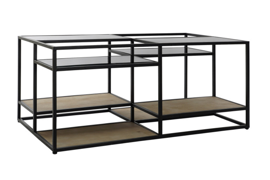 Mesa de centro en metal y madera con cristal