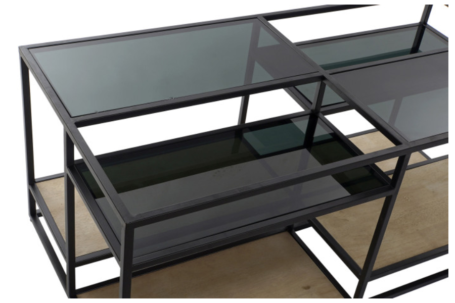 Mesa de centro en metal y madera con cristal - Imagen 3