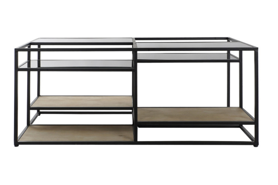 Mesa de centro en metal y madera con cristal - Imagen 6