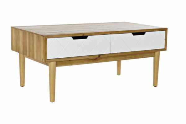 Mesa de Centro de Abeto Marrón con 2 Cajones en Blanco