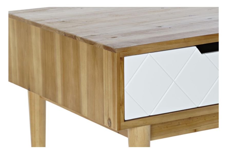 Mesa de Centro de Abeto Marrón con 2 Cajones en Blanco - Imagen 2