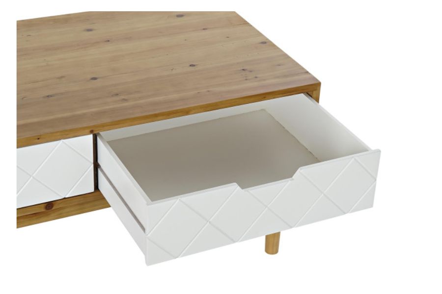 Mesa de Centro de Abeto Marrón con 2 Cajones en Blanco - Imagen 3