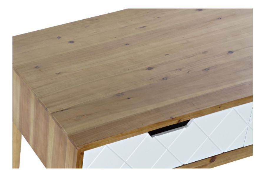 Mesa de Centro de Abeto Marrón con 2 Cajones en Blanco - Imagen 5