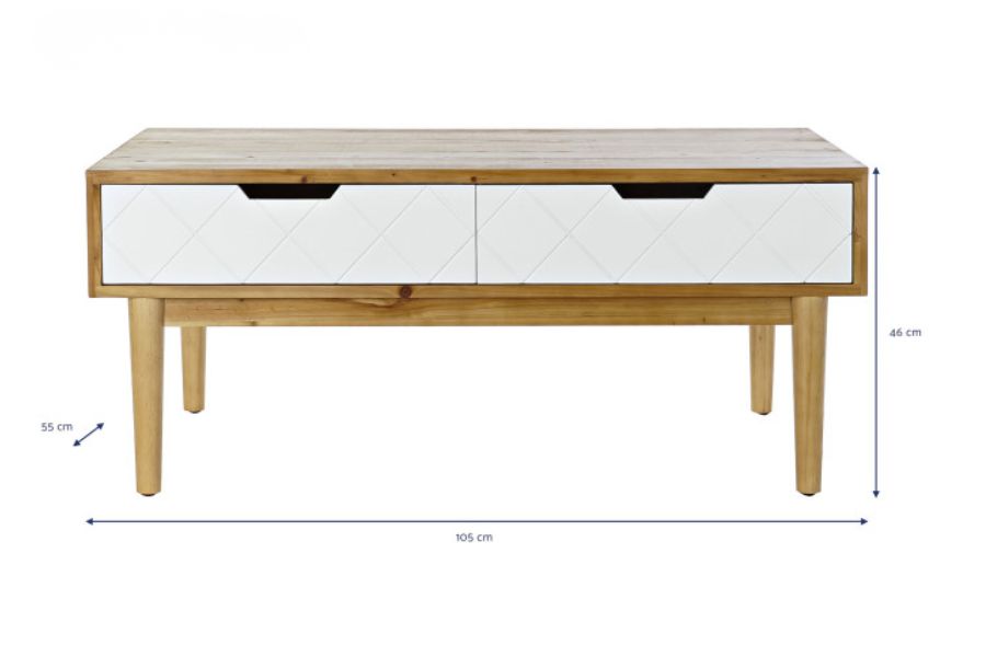 Mesa de Centro de Abeto Marrón con 2 Cajones en Blanco - Imagen 6