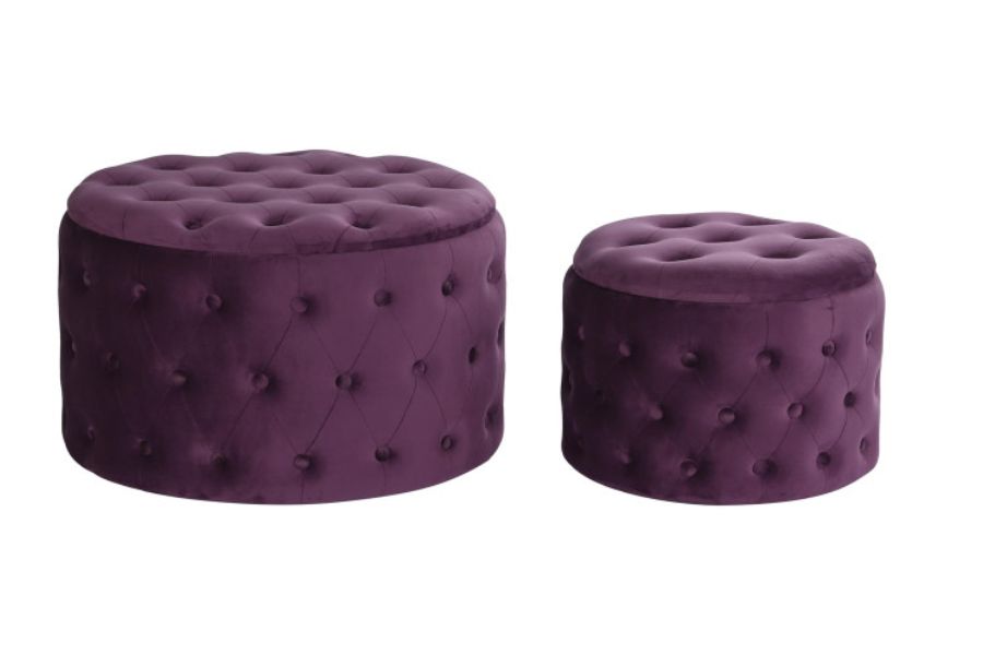 Set de 2 Reposapiés de Poliéster y MDF Capitonné