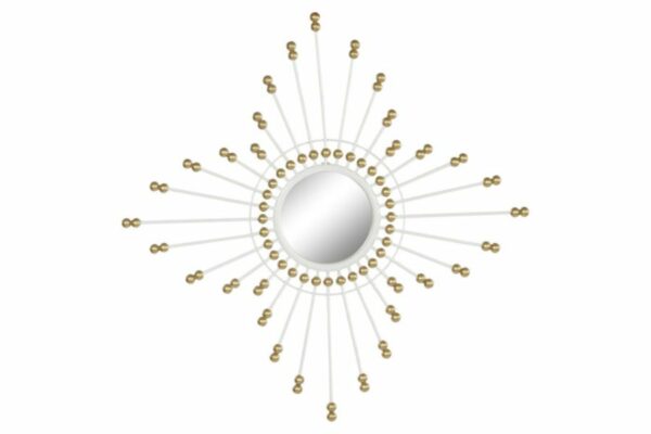 Espejo decorativo de metal y cristal blanco con detalles dorados