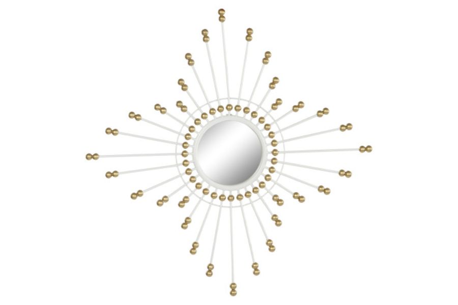 Espejo decorativo de metal y cristal blanco con detalles dorados