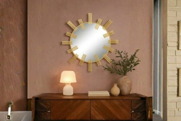 Espejo decorativo redondo de metal y cristal dorado 85 x 2 x 85 cm
