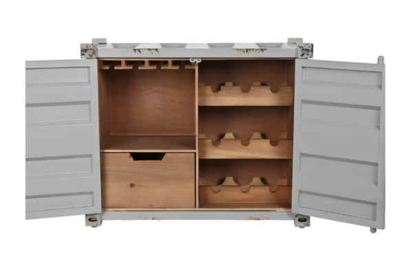 Botellero decorativo estilo container en metal y MDF – Gris