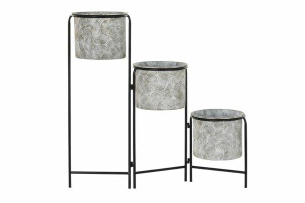 Macetero decorativo de metal gris envejecido con 3 alturas