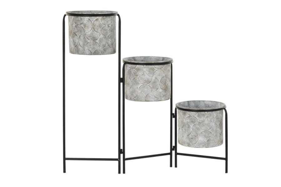 Macetero decorativo de metal gris envejecido con 3 alturas