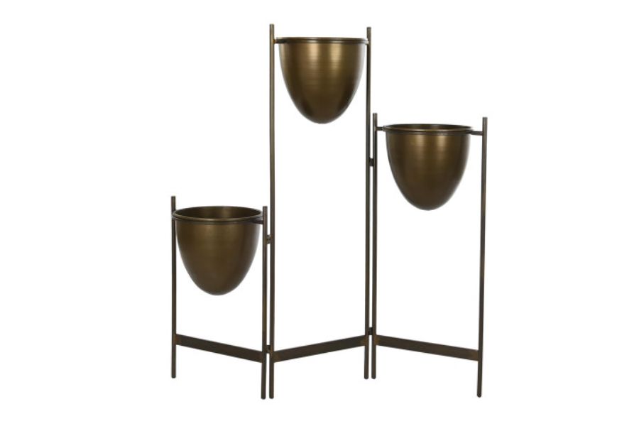 Macetero decorativo de metal cobrizo con 3 alturas