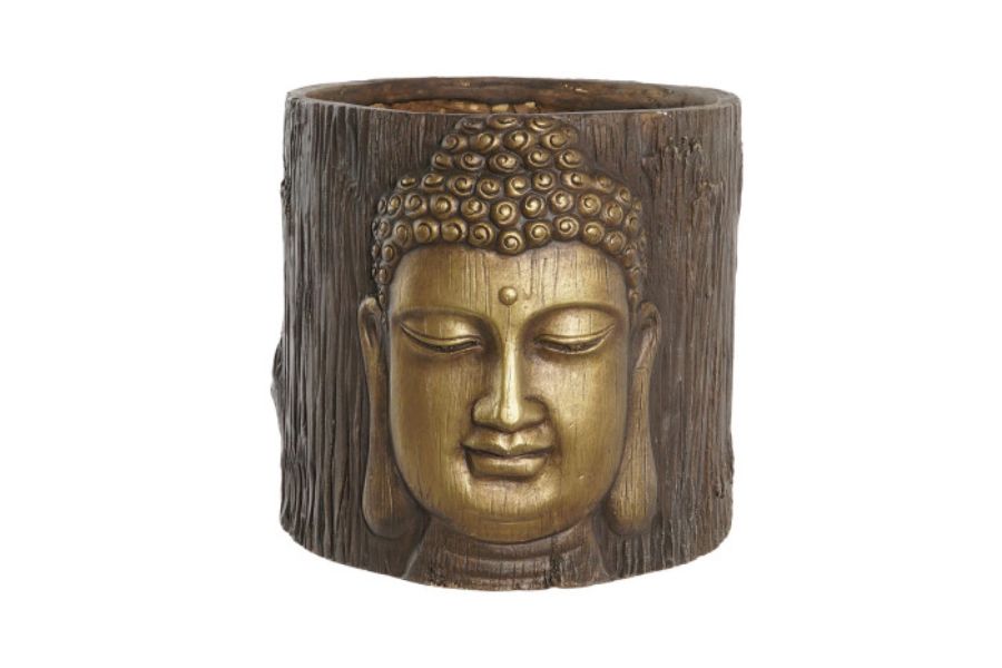 Macetero decorativo de fibra de vidrio con Buda envejecido