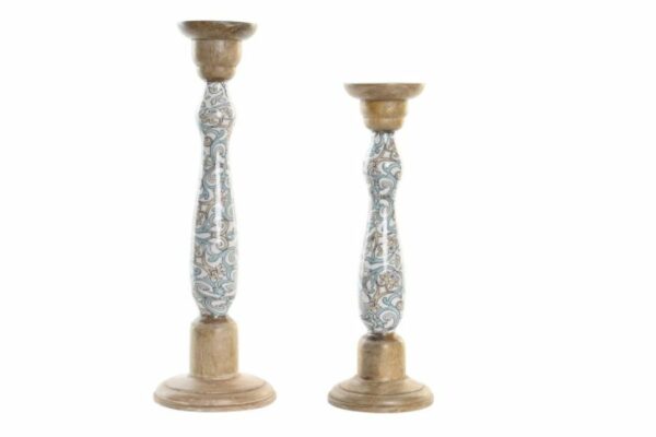 Set de 2 portavelas de madera de mango y metal marrón