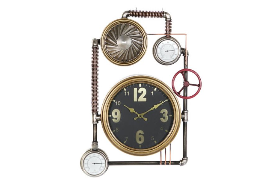 Reloj de Pared de Hierro y Cristal Dorado