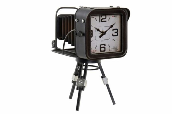 Reloj de mesa decorativo de metal y cristal estilo cámara vintage